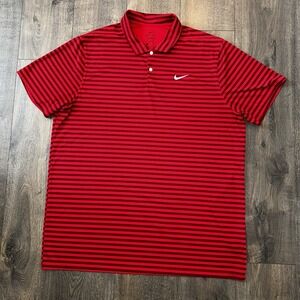Nike Dri Fit Polo Shirt Men's 2XL/TTG Red Stripe Golf Performance Athletic